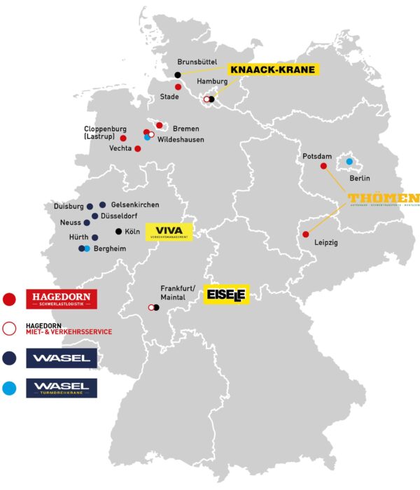 bundesweite Standorte der Hagedorn Schwerlastlogistik und Eisele