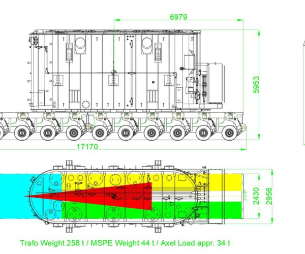 Planung des Trafotransports mit SPMT 10-Achslinien von Cometto durch Eisele Crane & Engineering