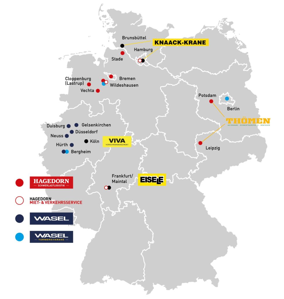 bundesweite Standorte der Hagedorn Schwerlastlogistik und Eisele